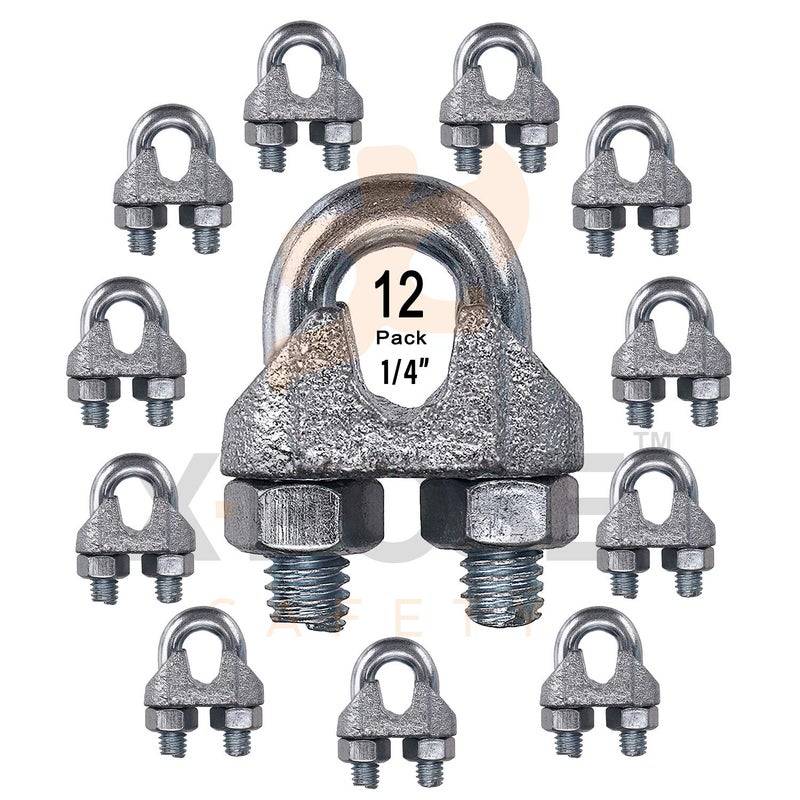 xpose safety Wire Rope Clamp for Stainless Steel Wire Rope - 1/4" Galvanized U Bolt Style Cable Clips - for Guy Line, Metal Fence, Antenna, Clothesline, Rigging Hardware, Batting Cage - by Xpose Safety Pack of 12 - Image 2